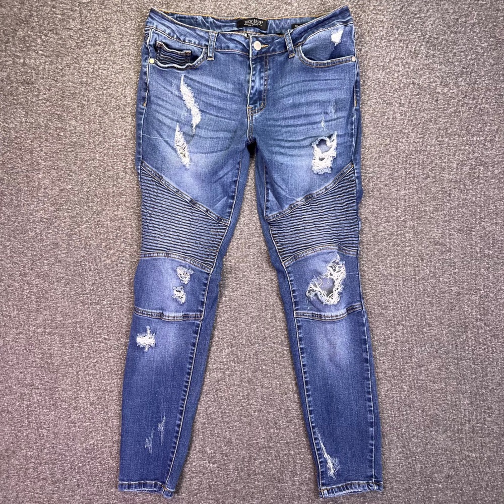 Judy Blue Skinny Jeans Womens 9/29 Moto Distressed Ribb Edgy Casual JB8469 30x28